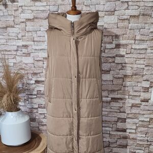 Avilego Tan Full Zip  Puffer Vest with Hood